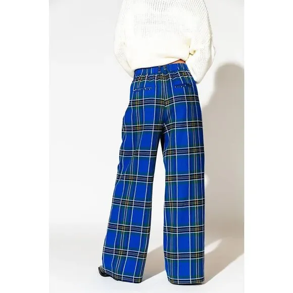✨SOLD✨Dressed by LALA Lovers Lane Plaid Wide Leg Sz 2X Trousers in Cobalt Blue✨ - Picture 4 of 9